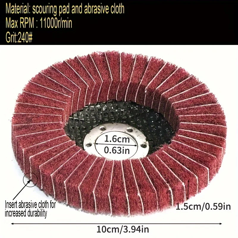 10 عجلات تلميع قرصية من ألياف النايلون مقاس 4 بوصة، أقراص تلميع طحن 4 بوصة، أدوات تلميع، إزالة الصدأ على السطح المعدني