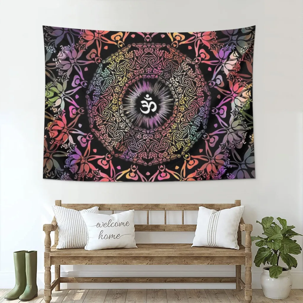 Mandala Om Zen Yoga Hippie Meditatie Gedrukt Tapijt, Decoratief Tapijt Geschikt Voor Woonkamer En Slaapkamer Decoratie