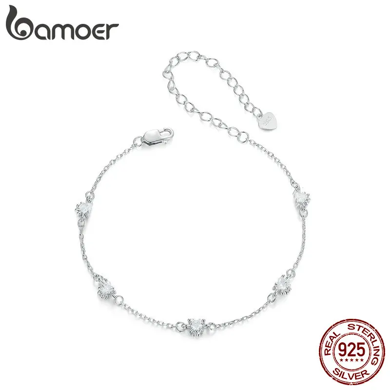 BAMOER 925 Sterling Silver Dog Paw Print Bracelets, White Gold Plated Adjustable Bracelets for Women Girls Pet Lover Gifts SCB27