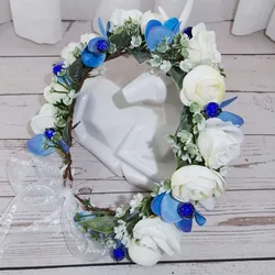 Corona de flores azules y blancas, accesorios para el cabello de boda, corona de flores para niñas, diadema, guirnaldas florales, adornos para el cabello de novia para mujeres