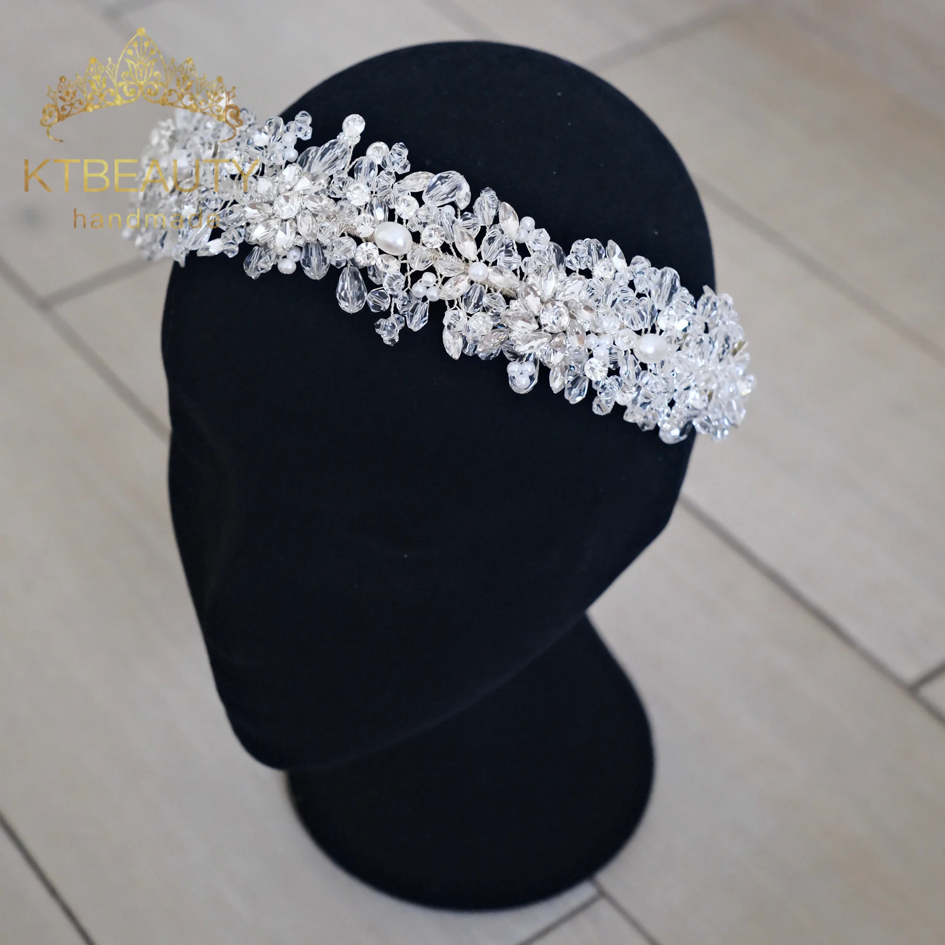 KTBEAUTY News 2025 bridal style Headpiece Silver color Crystal Tiara white Stones Beauty Hair band Women Accessories