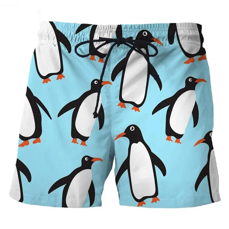 3D Printed Penguin Men\'s Short Pants Fashion Hawaii Beach Shorts Cool Casual Summer Quick Dry Animal Pattern Sports Swim Trunks