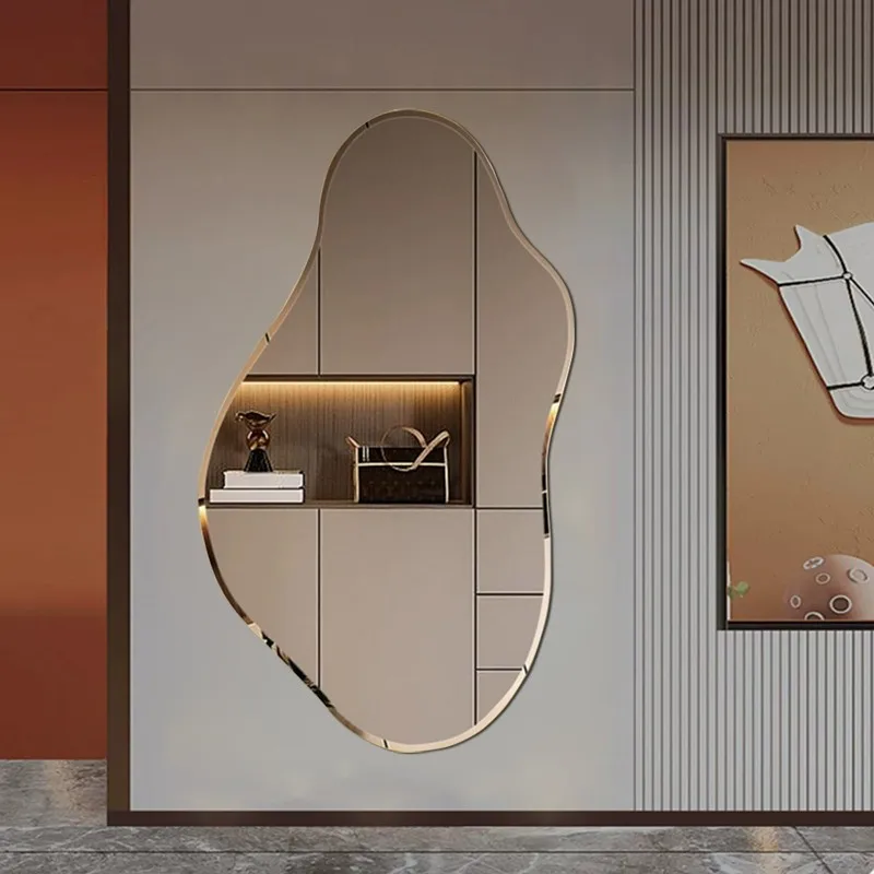 Nordic grinding beveled edge art non-punching entrance living room decorative mirror Led touch human body induction full-length