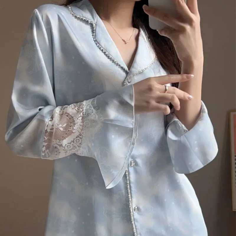 Fashionable Loose Lace French Home Wear New Comfortable Pajamas Women High Quality Sweet Long Sleeves And Pants Pyjamas Sets