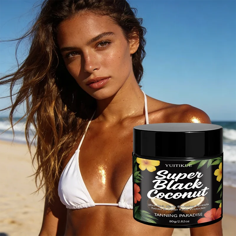 YUITIKUE Super Black Coconut Sunless Tanning Cream Ultra Dark Bronzing Tattoo Color Protection Gentle Full Body Self Tanner 80g