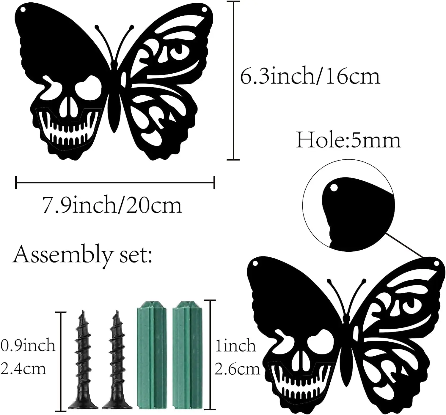 1PC Skull Metal Wall Art Butterfly Decor Wall Hanging Plaques Ornaments Iron Wall Art Sculpture Sign for Indoor Outdoor Home