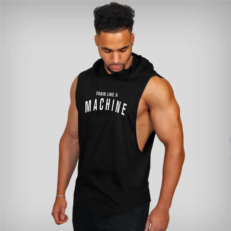 Muscleguys Gym Clothing Men Cotton Hoodie Sweatshirts Fitness Vest Bodybuilding Stringer Tank Top Men Sleeveless Tees Shirt