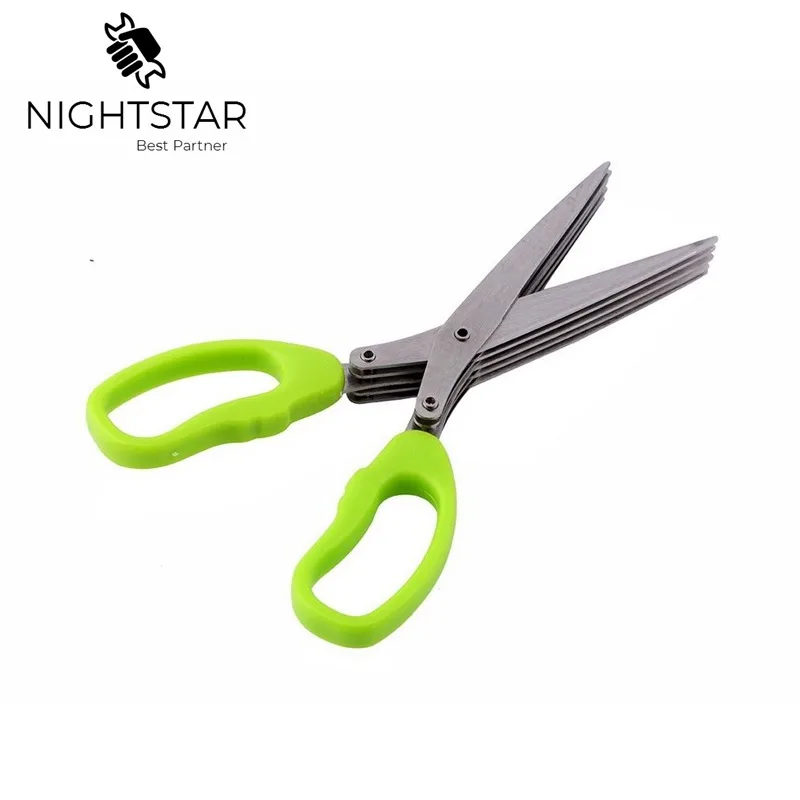 Multi-functional Stainless Steel Scissors For  Kitchen Knives 5 Layers Sushi Scissors Shredded Scallion Cut Herb Spices Scissors