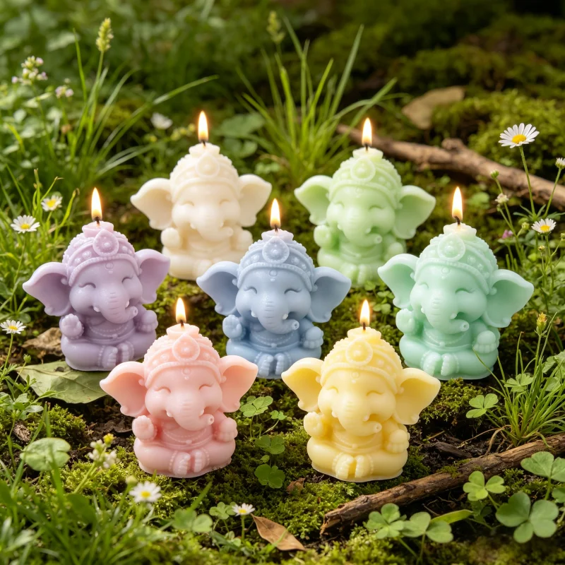 Small 3D Ganesha Silicone Candle Mold, Praying Elephant Head Wax Mould for DIY Soap Resin Plaster Gypsum Craft
