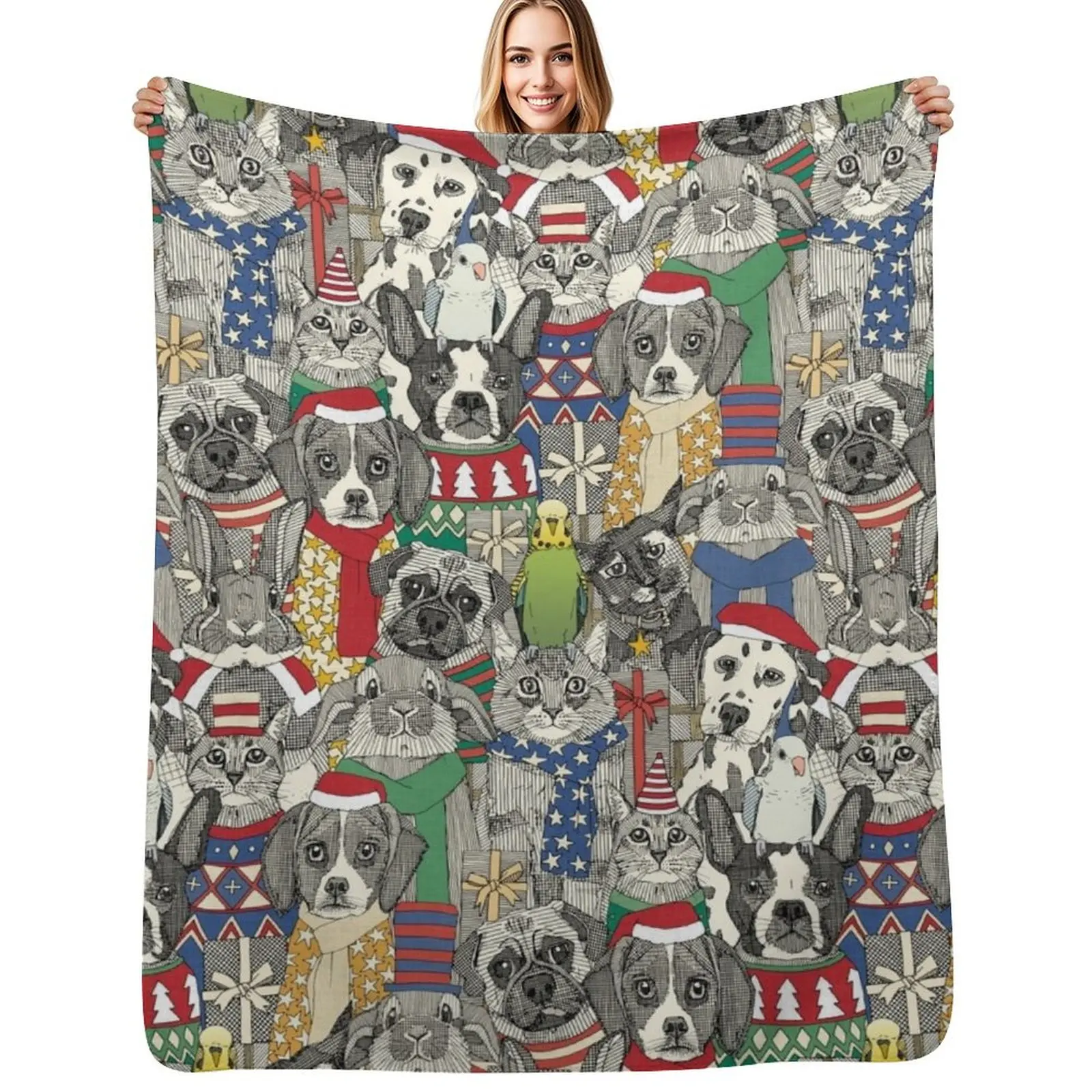 

christmas pets Throw Blanket Camping Picnic Fashion Sofas for sofa Blankets