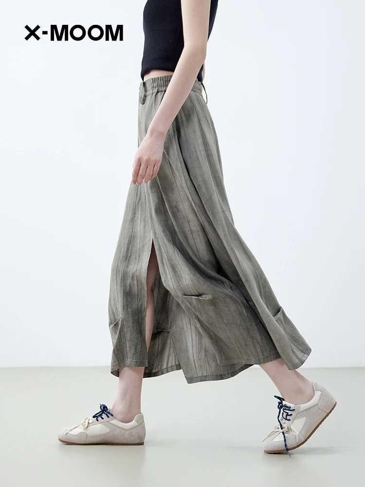 

XMOOM2025 Summer New High Waist Split Slimming Midi Length Half Skirt Dyed Tie Women's Commute Style Rigid Fiber Skirt