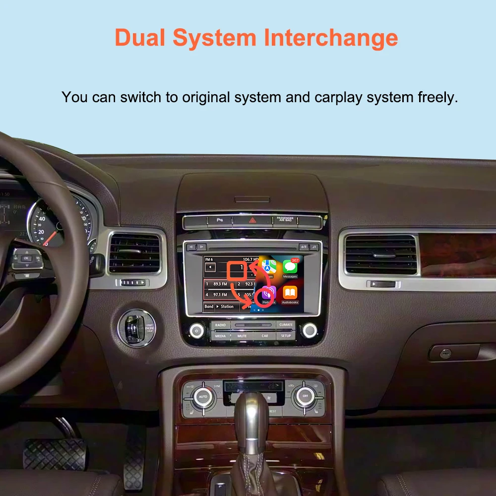 Bonroad Wireless Carplay Android Auto Retrofit Decoder Box für Volkswagen Touareg mit 6,5-Zoll-Bildschirm RCD550 2011–2018 Mirroring – Detail 7