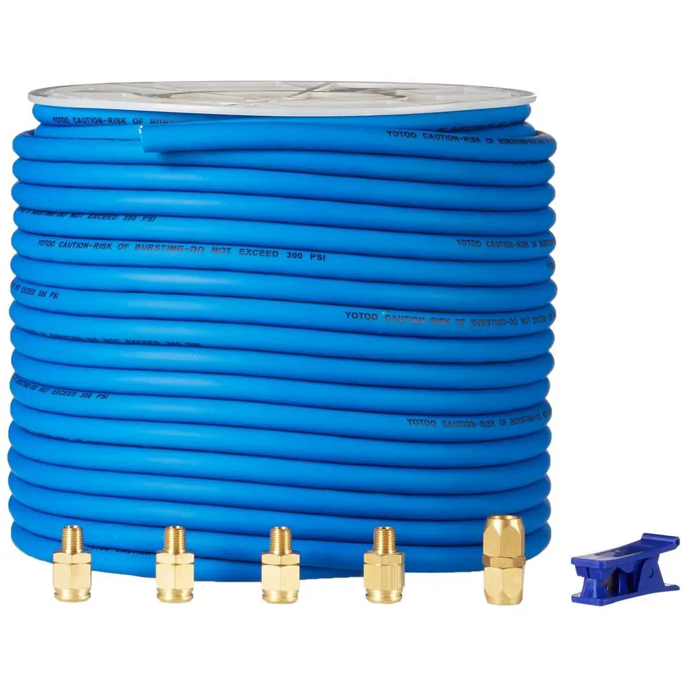 Flexible Lightweight Air Hose Kit 3/8-Inch x 250-Feet 300 PSI Heavy Duty with 5 Solid Brass Connectors