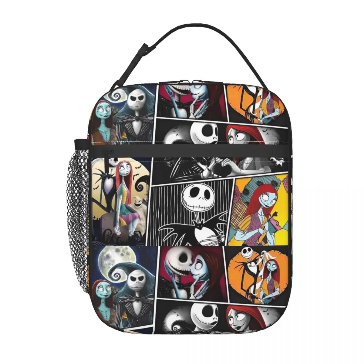 Custom Jack e Sally Collage Portable Lunch box Women The Nightmare Before Christmas Cooler Thermal Food Insulated Lunch Bag