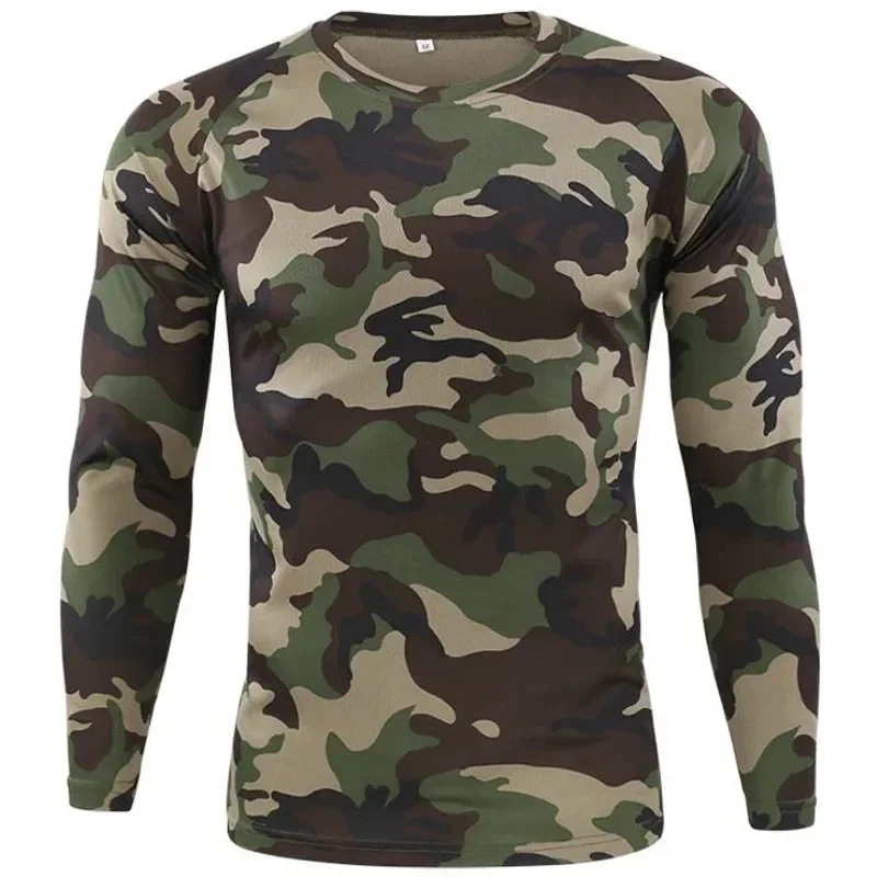 Uomo Outdoor Camouflage Warrior caccia sport manica lunga moda allentata t-shirt girocollo ad asciugatura rapida Top tattiche militari