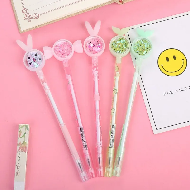 

24 шт. корейская версия нейтральной ручки зыбучего песка с сердечками и блестками для девочек, милые креативные офисные канцелярские принадлежности