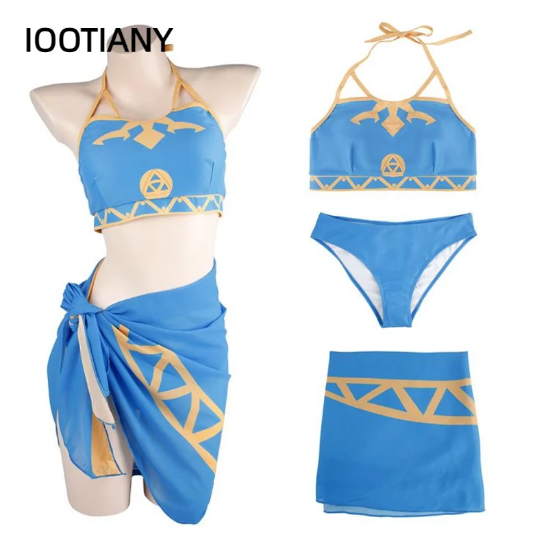 3pc Breath Of The Wild Cosplay Princess Summer Swimsuit Zelda Sexy Three-Piece Swimwear Costume Outfits Halloween Carnival Suit