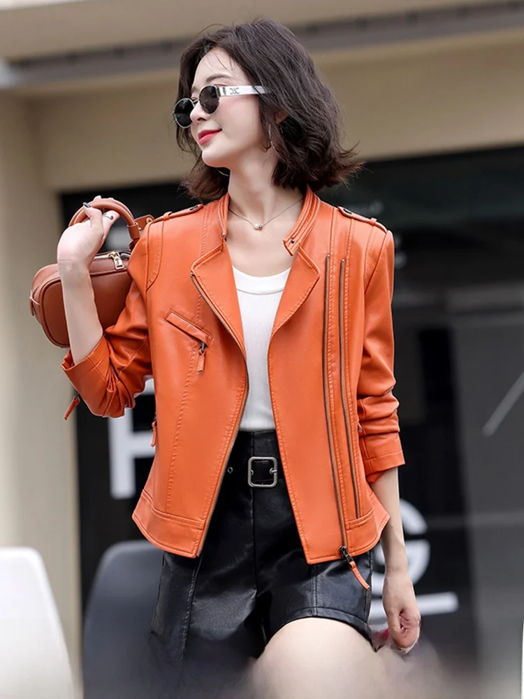 

Ning Genuine Leather Jaet Women's ort Sle 2025 New Autumn Winter Bla eep Leather Jaet Premium Motorcycle Ou...