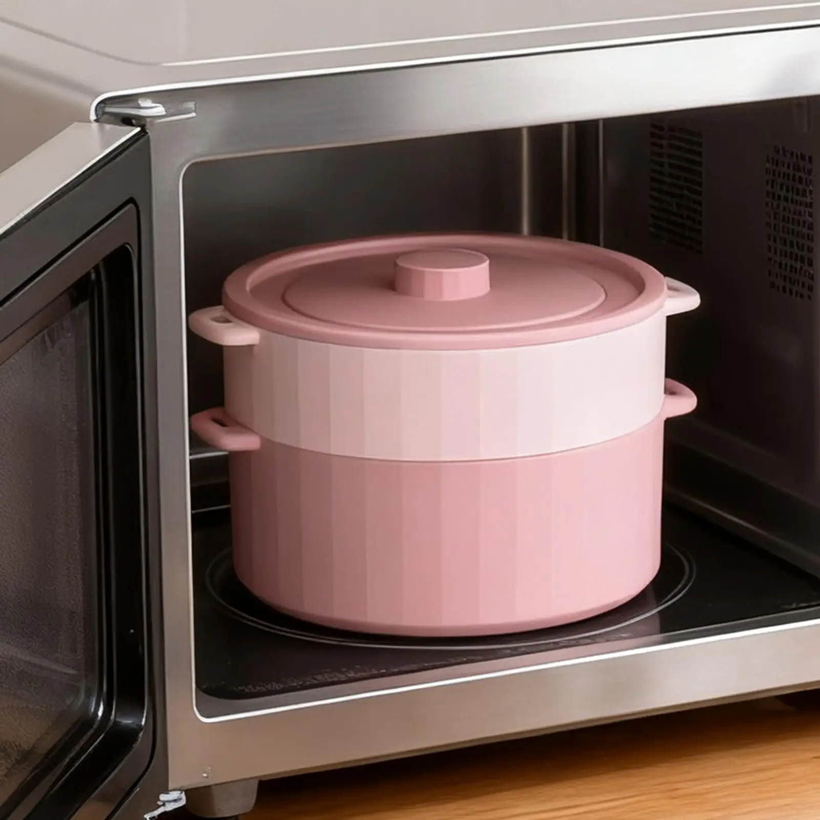 

Microwave Oven Steamer Double-Layer Non-Stick Folding Microwave Cookware Steamer With Lid For Baby Food Corn Pasta Meal