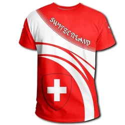 Custom Name Swiss Flag 3D T-Shirts Summer Switzerland Badge Tailored Shirts O-Neck Short Sleeves Loose T-Shirts For Men