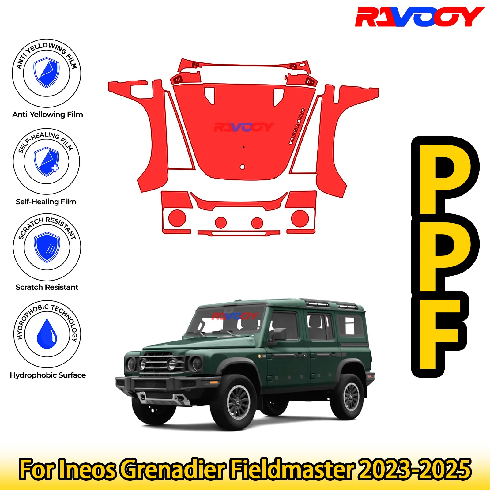 

For Ineos Grenadier Fieldmaster 2023-2025 Glossy Matte Black Precut front PPF Kit Paint Protection Film