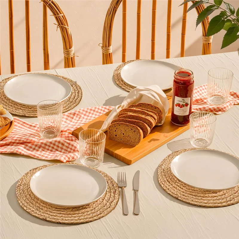 

A93Z Round Woven Placemats Set Of 6, Boho Rattan Place Mats, Farmhouse Weave Circle Table Mats, For Dining Table Decor