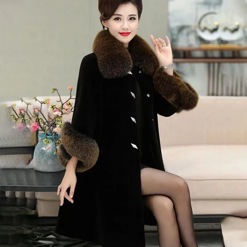 High-End Golden Sable Fur Coat Women 2024 Temperament Mom Winter Fur Jacket Female Luxury Fox Fur Collar Mink Hair Warm Overcoat