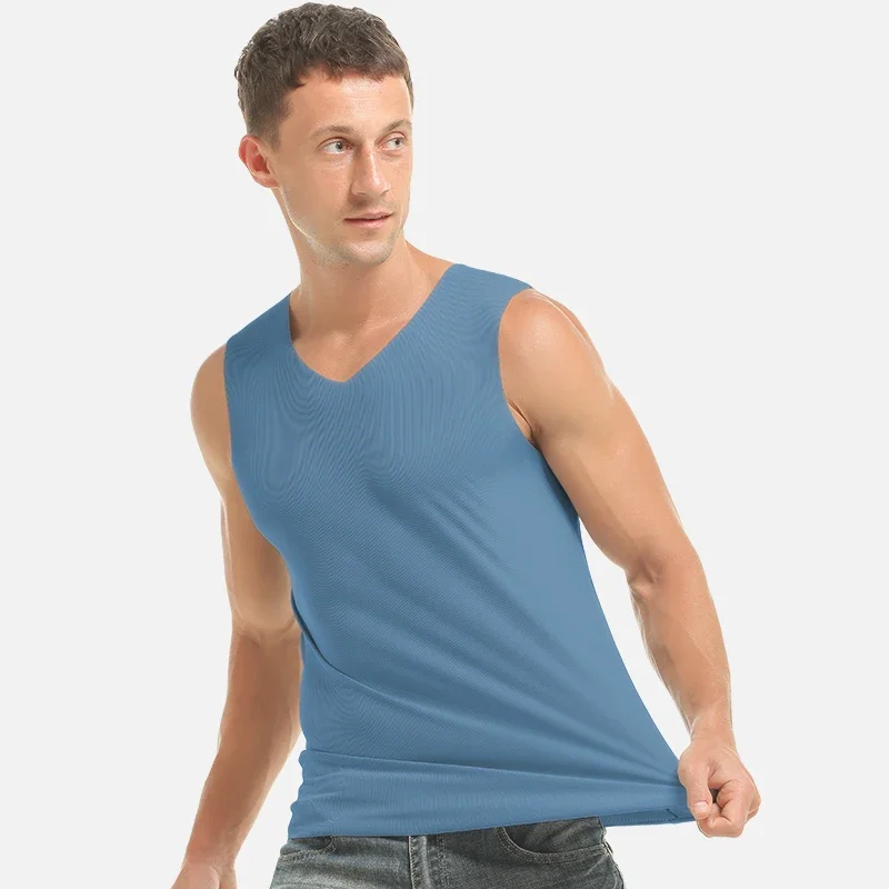 

2PCS Ice Silk Traceless vest for men, a thin summer style, with a solid-color sports waistcoat as the base and a quick-drying fi