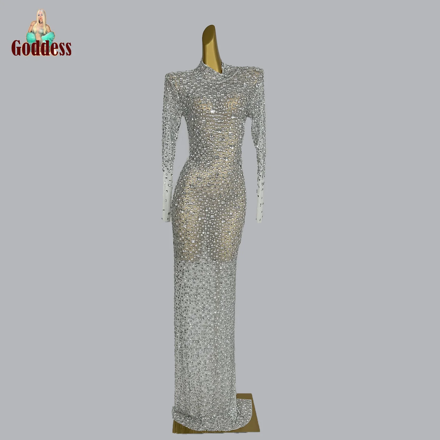 

Shining Full Body Rhinestone Sexy Elegant Evening Dress Beautiful Banquet Luxurious Long Dress Attend Wedding Ball Club Queue