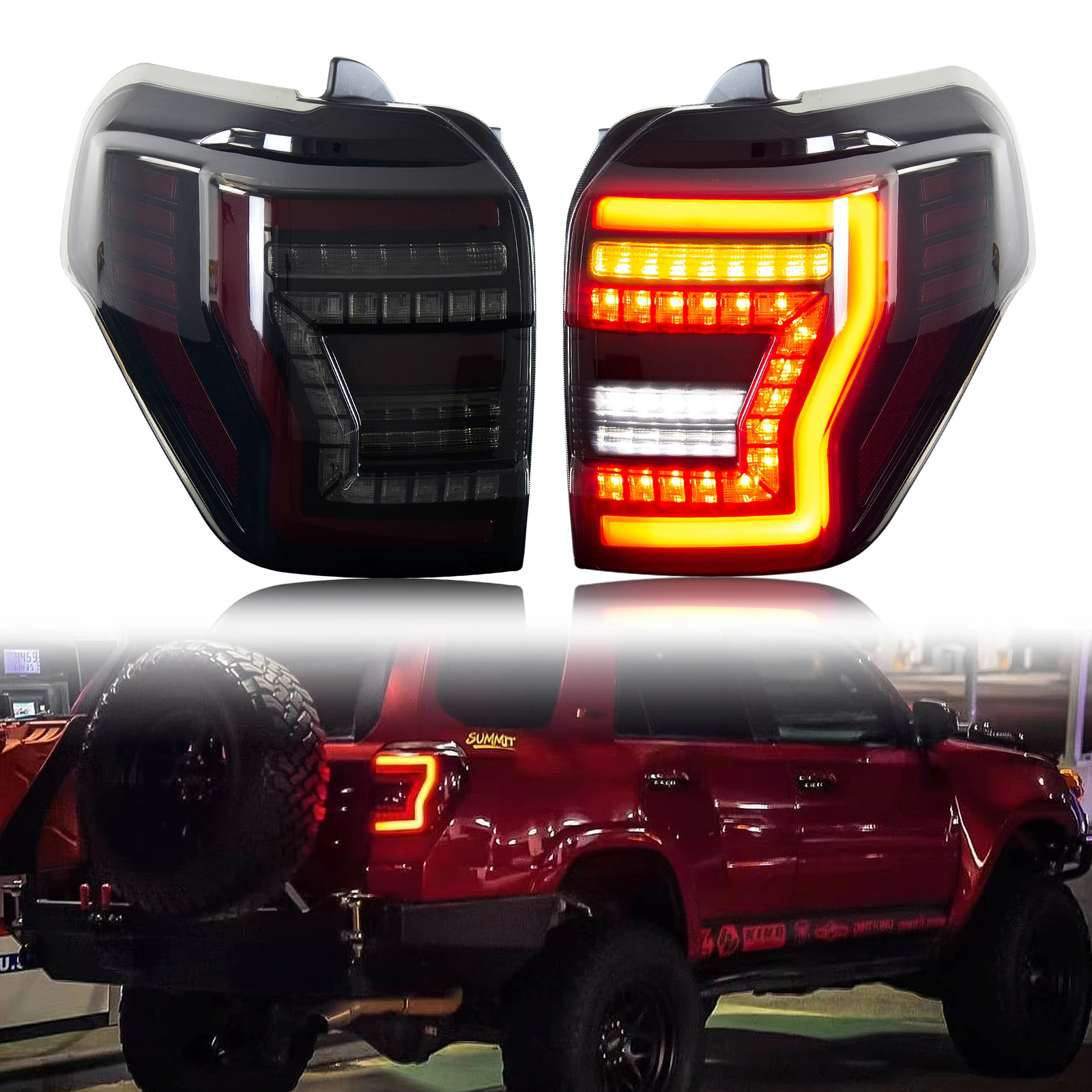

LED Tail Lights Assembly for Toyota 4Runner 2010-2024 5th Gen SR5 TRD Sequential Turn Signal Black Rear Lamps Assembly