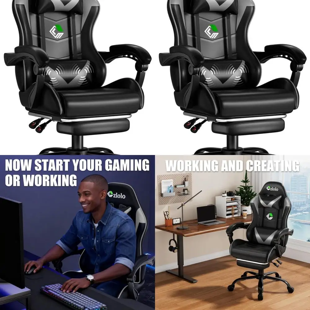 

Игровое кресло в гоночном стиле с подставкой для ног, поясничной поддержкой, массажером, металлическими ножками, высокой спинкой с регулировкой наклона, подголовником, вращением на 360 градусов ° Поворотный механизм, серый