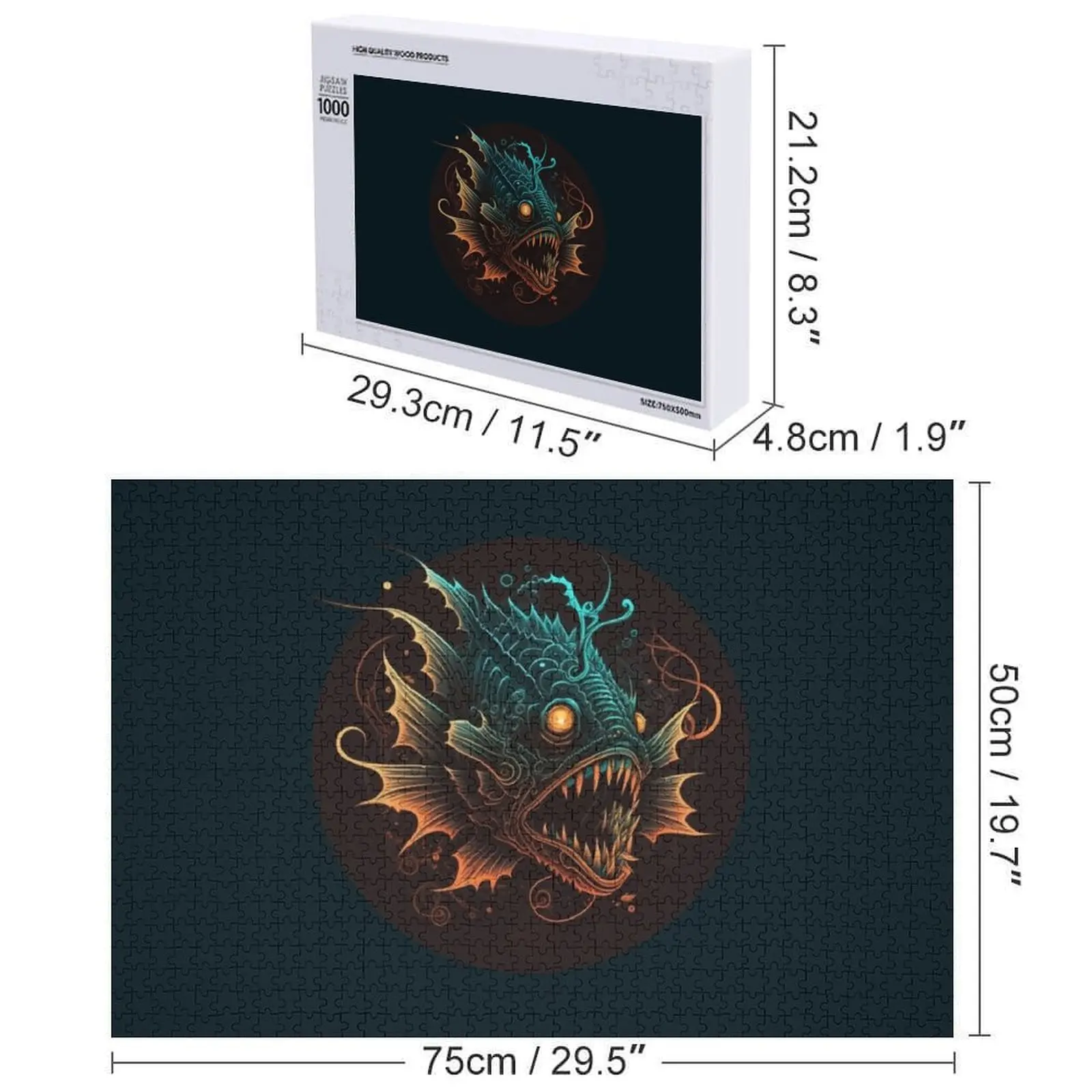 مخيف Anglerfish بازل قطع ألعاب شخصية أفكار هدية شخصية مخصصة الطفل مخصص الاطفال هدية لغز