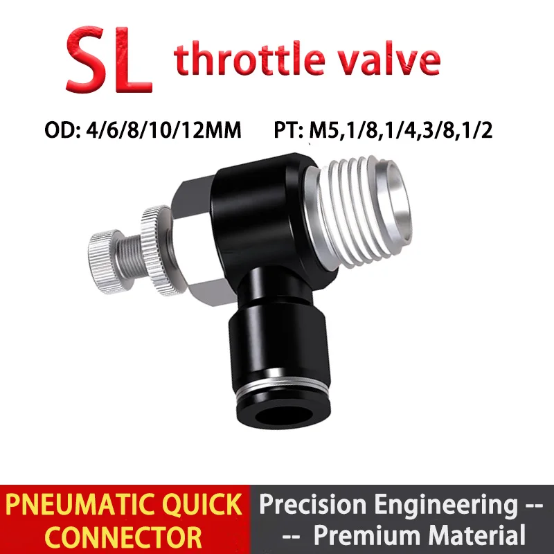 SA 304 Stainless Steel Throttle Valve Speed Control Valve Pneumatic Quick Connector 8 10 12mm Cylinder Regulation Flow Limiting