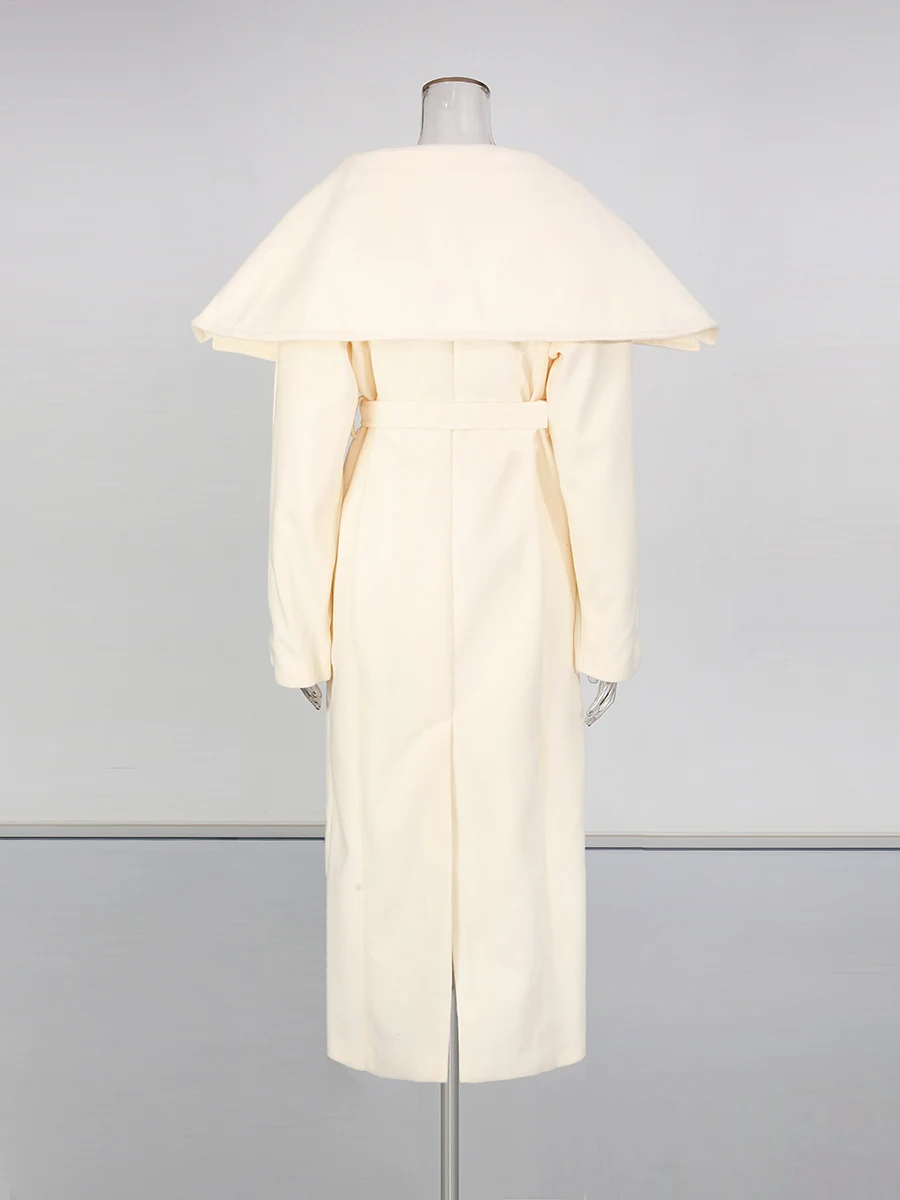 TWOTWINSTYLE Minimalist High End Coat for Women Lapel Long Sleeve Spliced Belt Slim Temperament Wool Coat Female Autumn Style