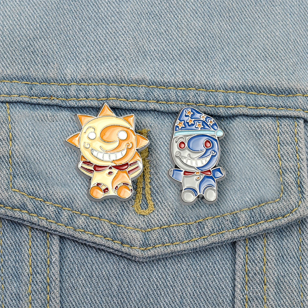 2Pcs/Set Game Five Night At Freddy Enamel Brooch Cartoon Funny Sundrop Moondrop Metal Badge Lapel Pin Jewelry Accessories Gifts image 3