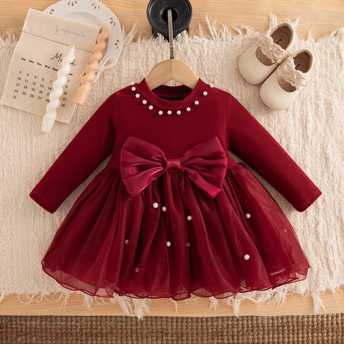 Girls' Dress Spring And Autumn Bow Mesh Princess Girls' Dress Cute Birthday Party Baby Dress Baby Girl Clothing