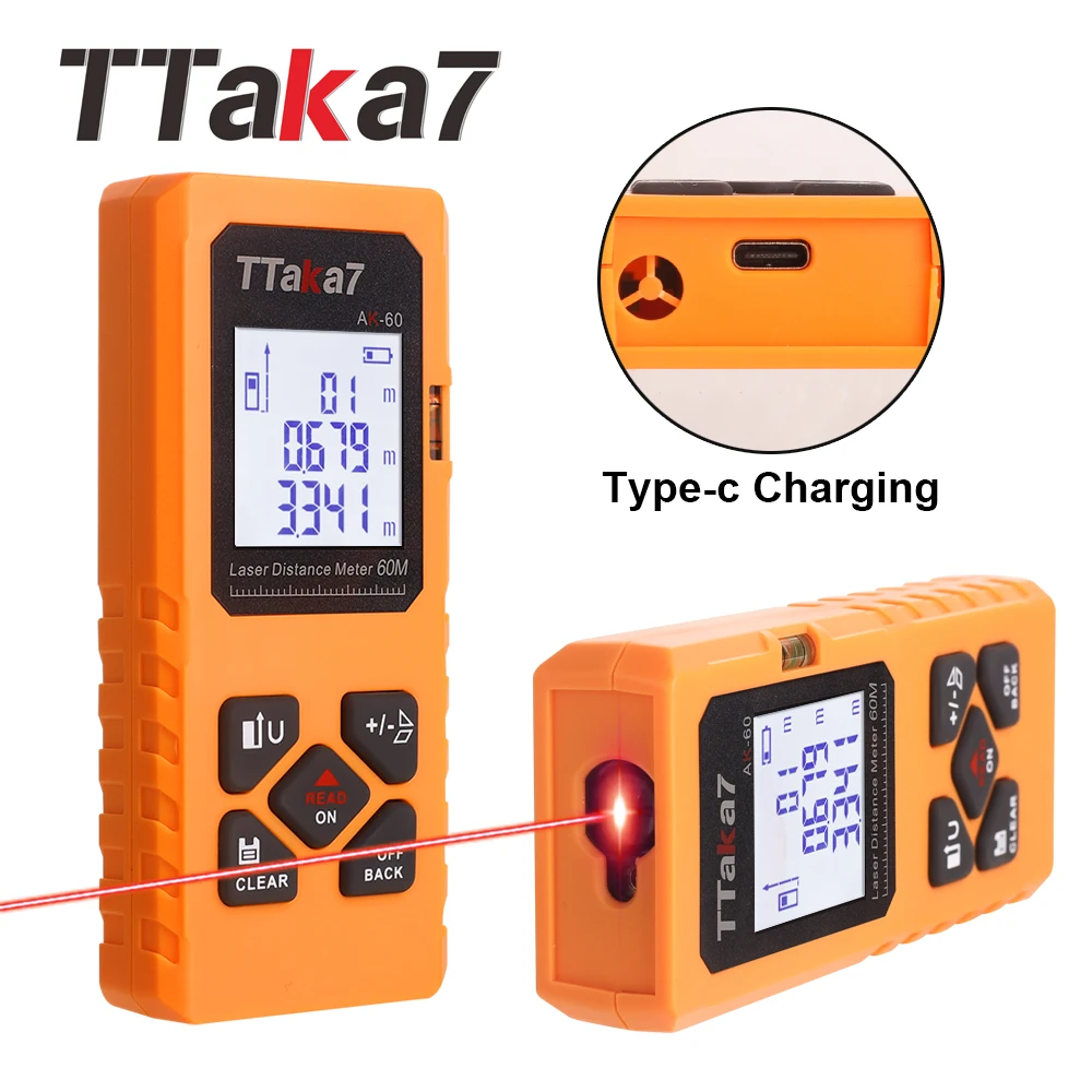 

TTaka7 Laser Distance Meter 40M/60M Digital Tape Measure Precision Rangefinder with Distance/Area/Volume/Self-calibration
