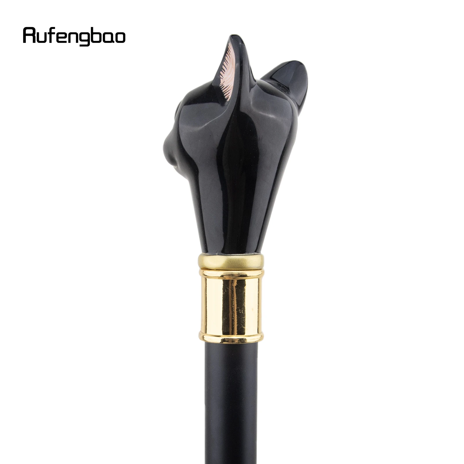 Black Golden Cat Gentleman Kitten Single Joint Golden Walking Stick with Hidden Plate Self Defense Fashion Crosier Stick 93cm