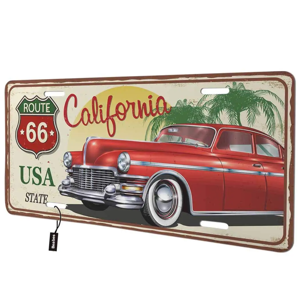 Обложка для номерного знака Beabes California Route 66, винтажный Красный Автомобильный номерной знак для автомобиля, алюминиевый N