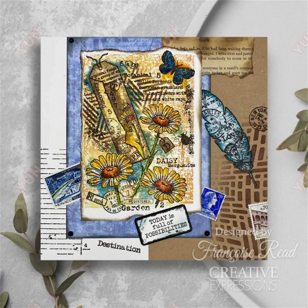 Mini Notebook Page Feathers Butterflies Garden Daisies Clear Stamp Cutting Die Transparent Seal for DIY Scrapbooking Card Making