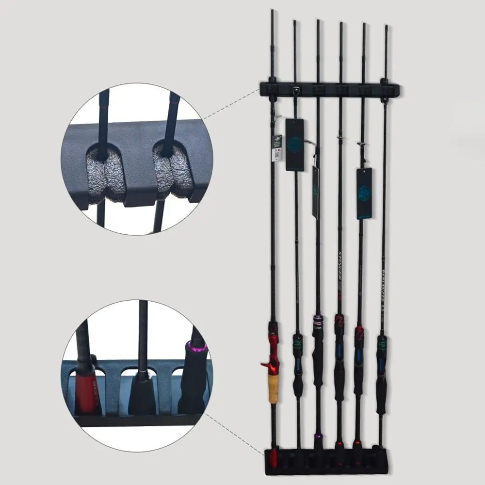 6 Hole Fishing Rod Holders Wall Mount Universal Fishing Rod Display Stand Vertical/Horizontal Save Space