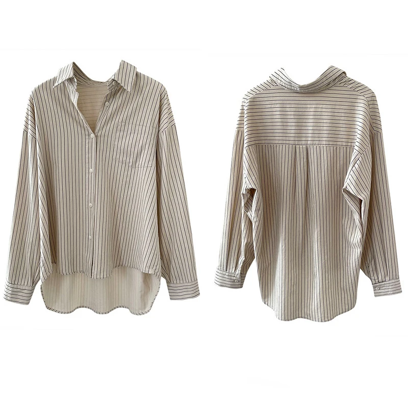 2024 Women Spring Blouses Long Sleeve Striped Cotton Womens Tops And Blouses Fashion Shirt Blusas Roupa Feminina