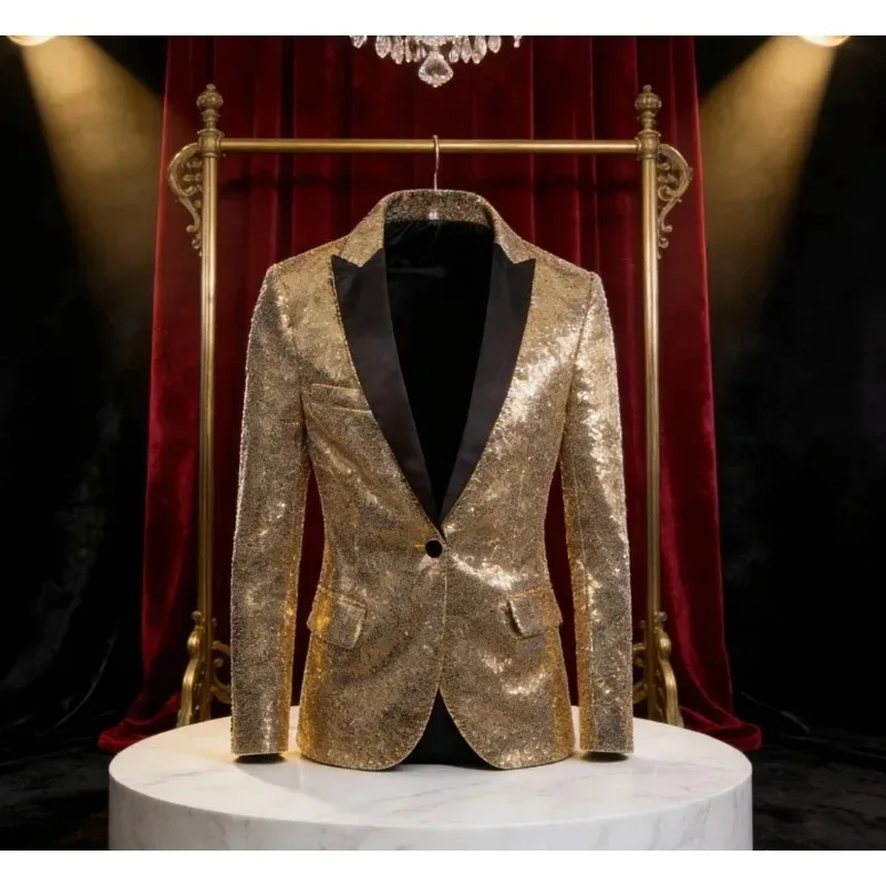 

American Gold Suit Elegant Host MC Performance Blazer Nightclub Korean Formal