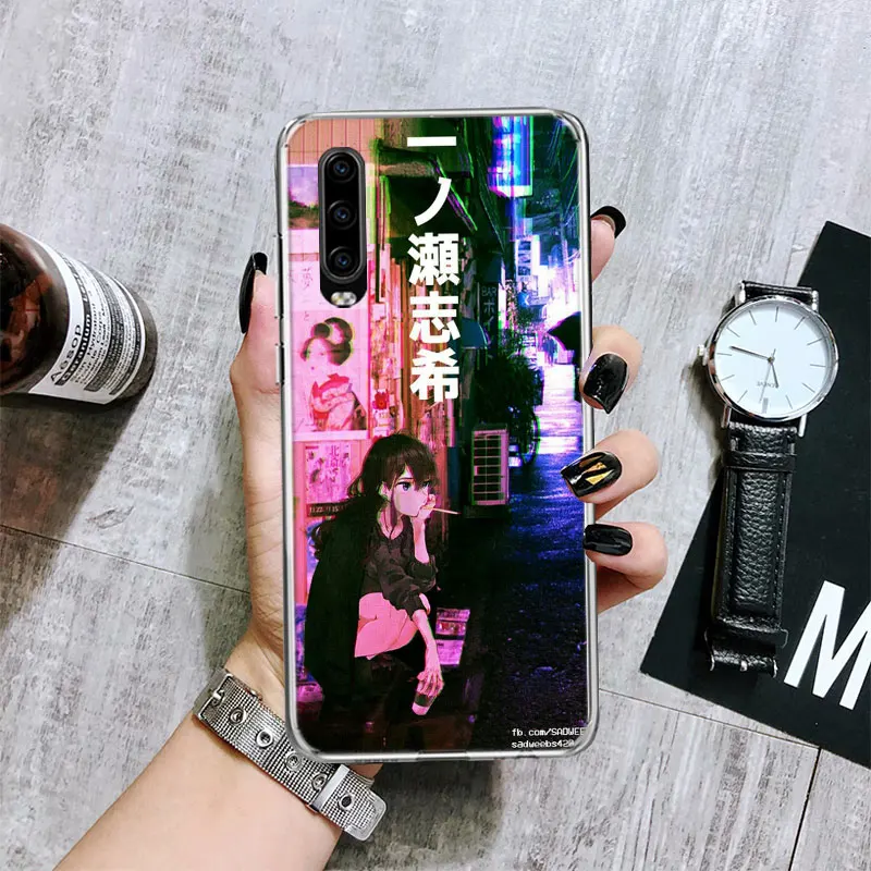 Anime Vaporwave Glitch Purple Transparent Soft Phone Case for Huawei P30 P40 P50 P20 P10 Lite Mate 40 30 20 10 Pro Print Custom