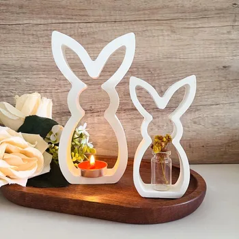 부활절 토끼 장식 실리콘 몰드, 석고 아로마 테라피 할로우 토끼 장식 송진 몰드, 부활절 토끼 촛불 거치대 몰드
