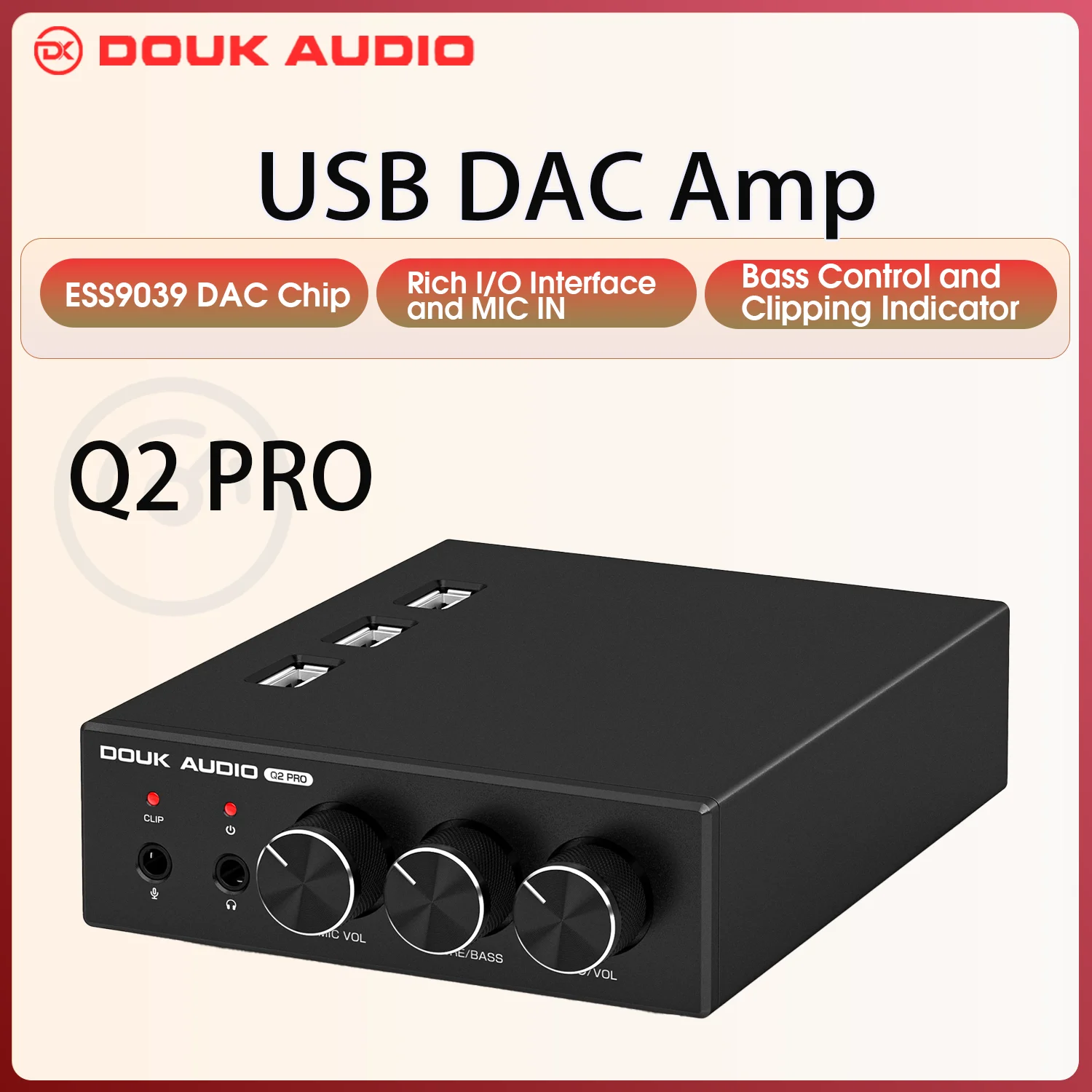 صوت Douk-سماعة رأس ستيريو صغيرة للألعاب ميكروفون DAC أمبير ، USB بصري رقمي إلى محول صوت تناظري ، 32 بت ، من من من ، من K ، Q2 PRO