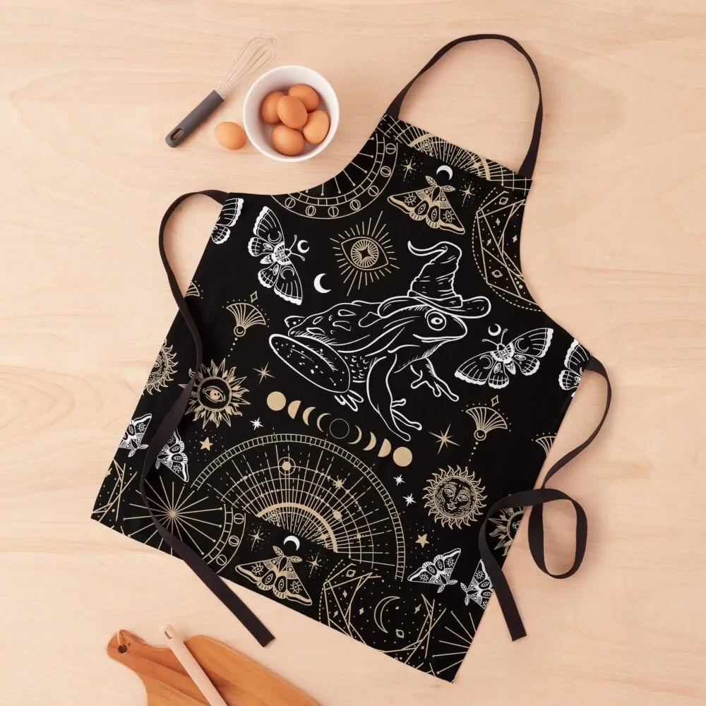 

Frog Wizard with Hat Magic Moon Phases Dark Academia Aesthetic Cottagecore Tarot Card - Gremlincore Grunge Fairycore Frogg Apron