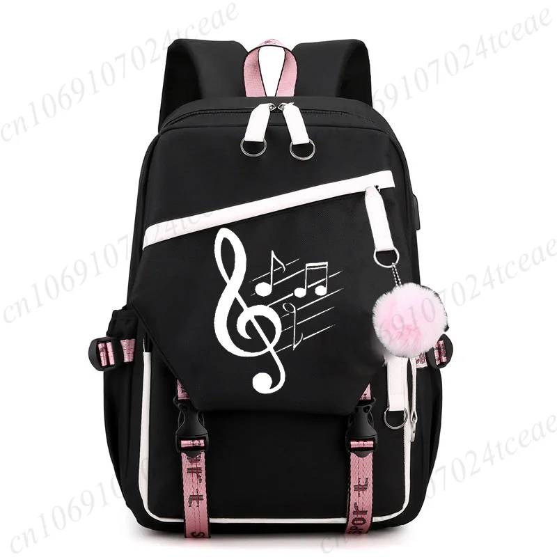 Music Note Print Backpack for Girls Boys Schoolbag Minimalist Musical Staff Fashion Casual Travel USB Laptop Backpack School Bag