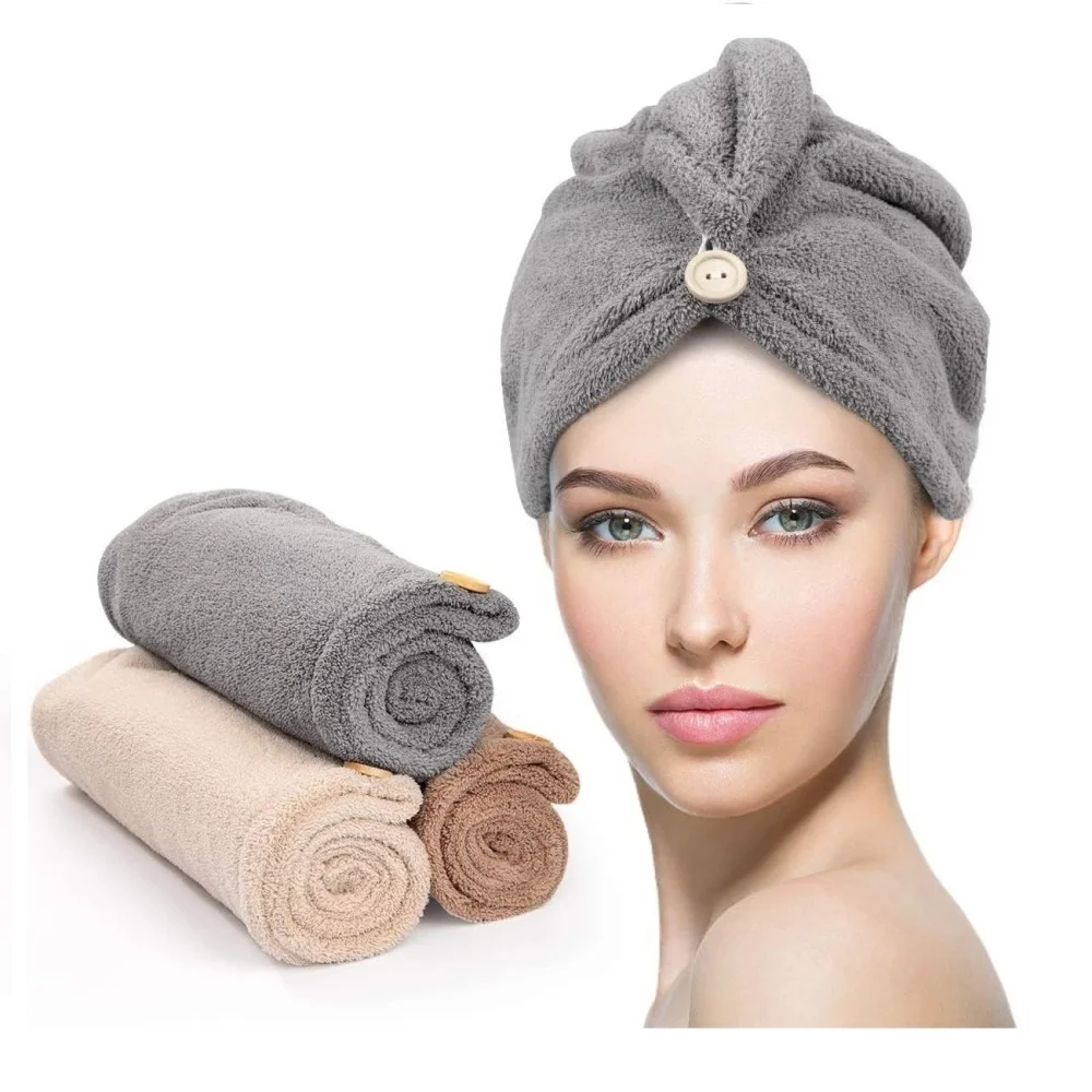 Button Up Hair Towel Wrap High Absorbency Microfiber Towels Curly Hair Girls' Quick Drying Towels Hair Drying Towels Hair Towel