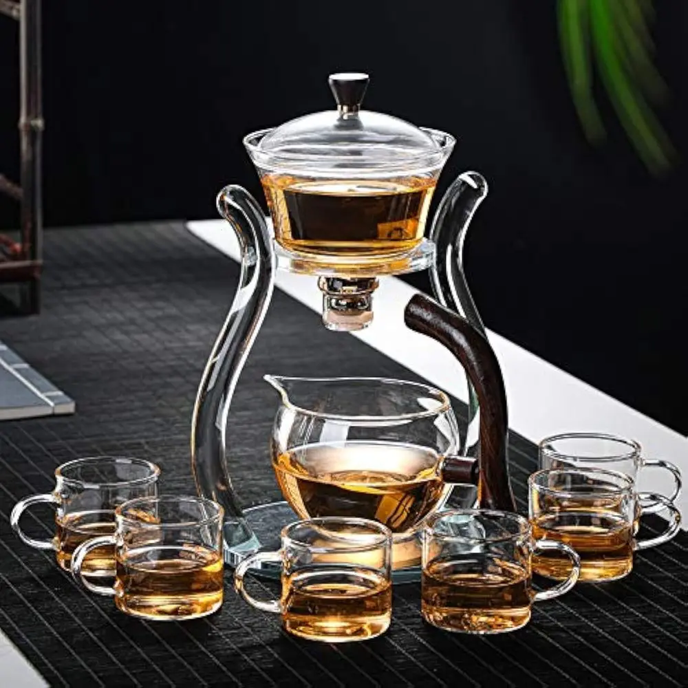 

Semi-Automatic Lazy Kung Fu Glass Tea Maker with Infuser, 6-Cup Drip-Rotating Set